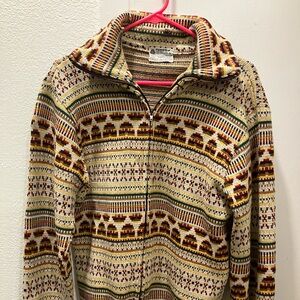 Vintage Tundra Zip Up Sweater - Cream, Brown, Red, Green M